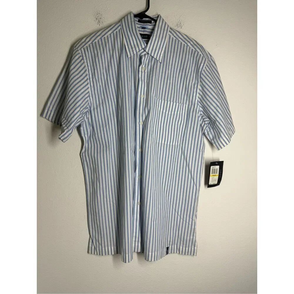 NWT IZOD Shirt Mens Business Button Up Striped Short Sleeve Sz M See Notes